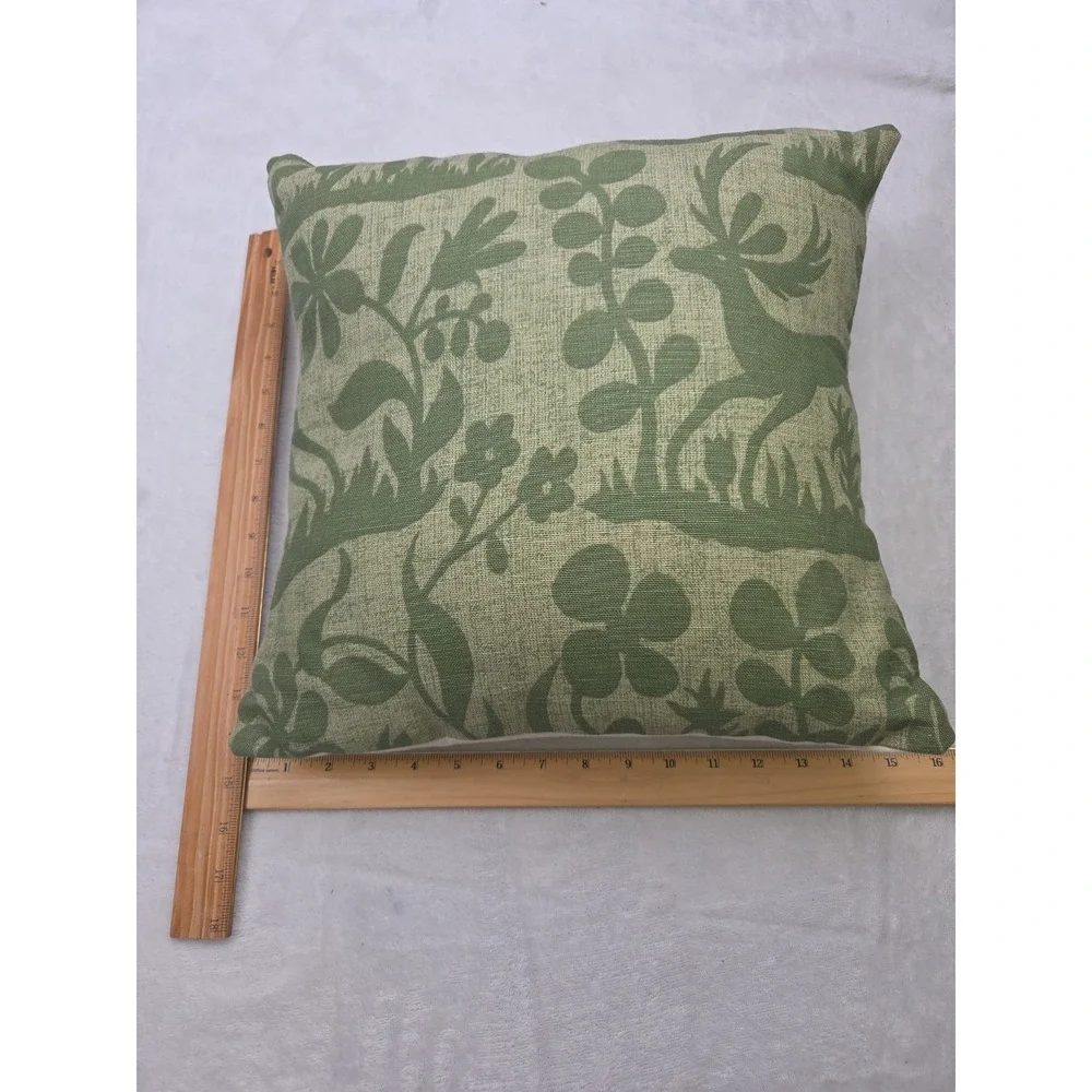 Thibaut Castle Pine Chestnut Floral Deer Green Decorative Throw Pillow 15